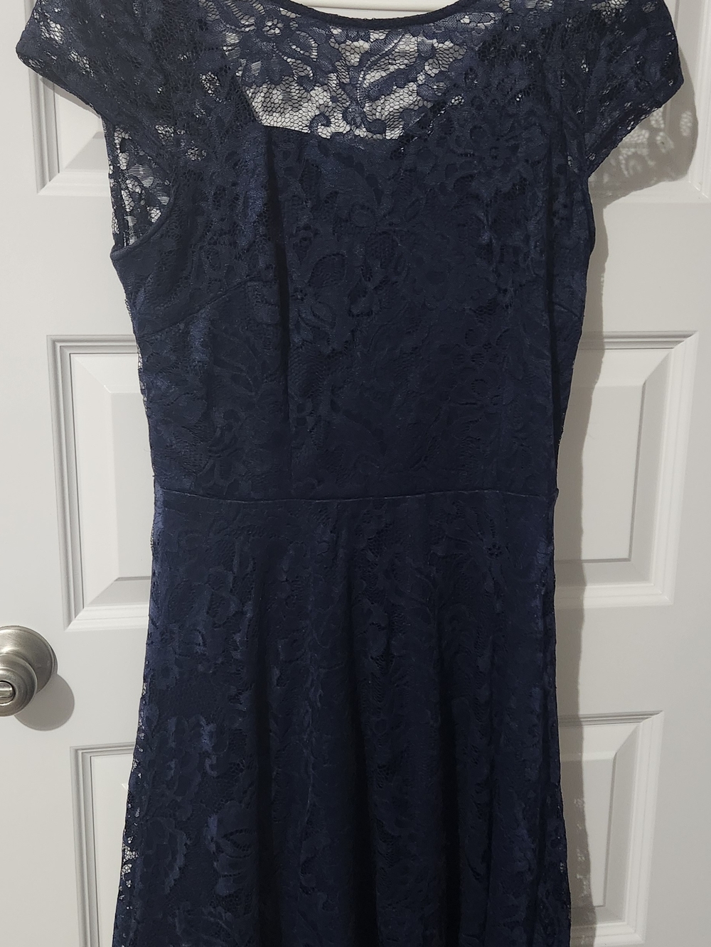 Lace Fit-and-Flare Midi Dress in Navy